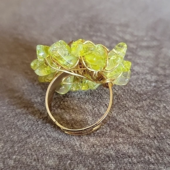 3/$30 Handmade Neon Glass Beaded Wire Wrap Adjustable Grunge Ring - Picture 4 of 5